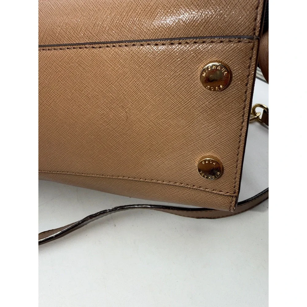 Michael Kors Hamilton Satchel Luggage Brown Saffiano Leather Handbag Gold Tone